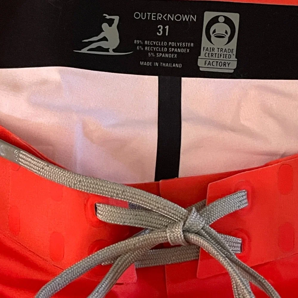 Outerknown Apex Boardshorts Mens 31 Red Orange Surf Swim Trunks Kelly Slater